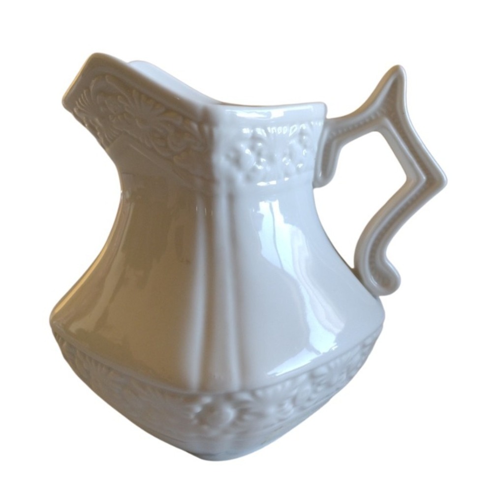 Creamer White Pitcher Vase With Handle 5" Tall,3 1/4" Opening‎ Floral Accent
